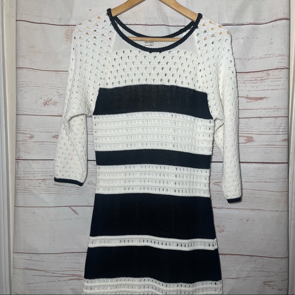 Venus • Midi Dress • Stripes • Black & White • Crochet • Medium • Ruffle